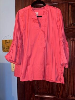 Chico's Coral Pink V-Neck Peasant Blouse